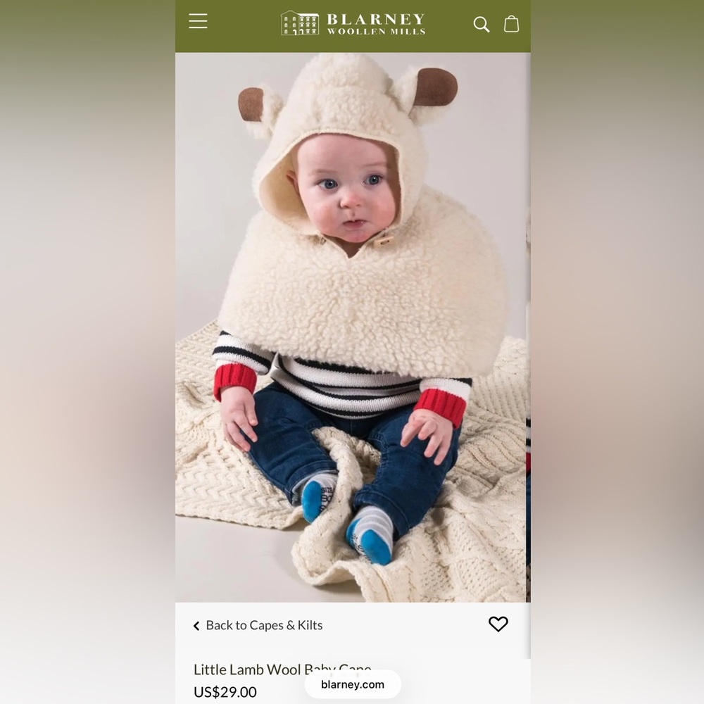 Sheep by the Sea Wool Baby Cape NWT